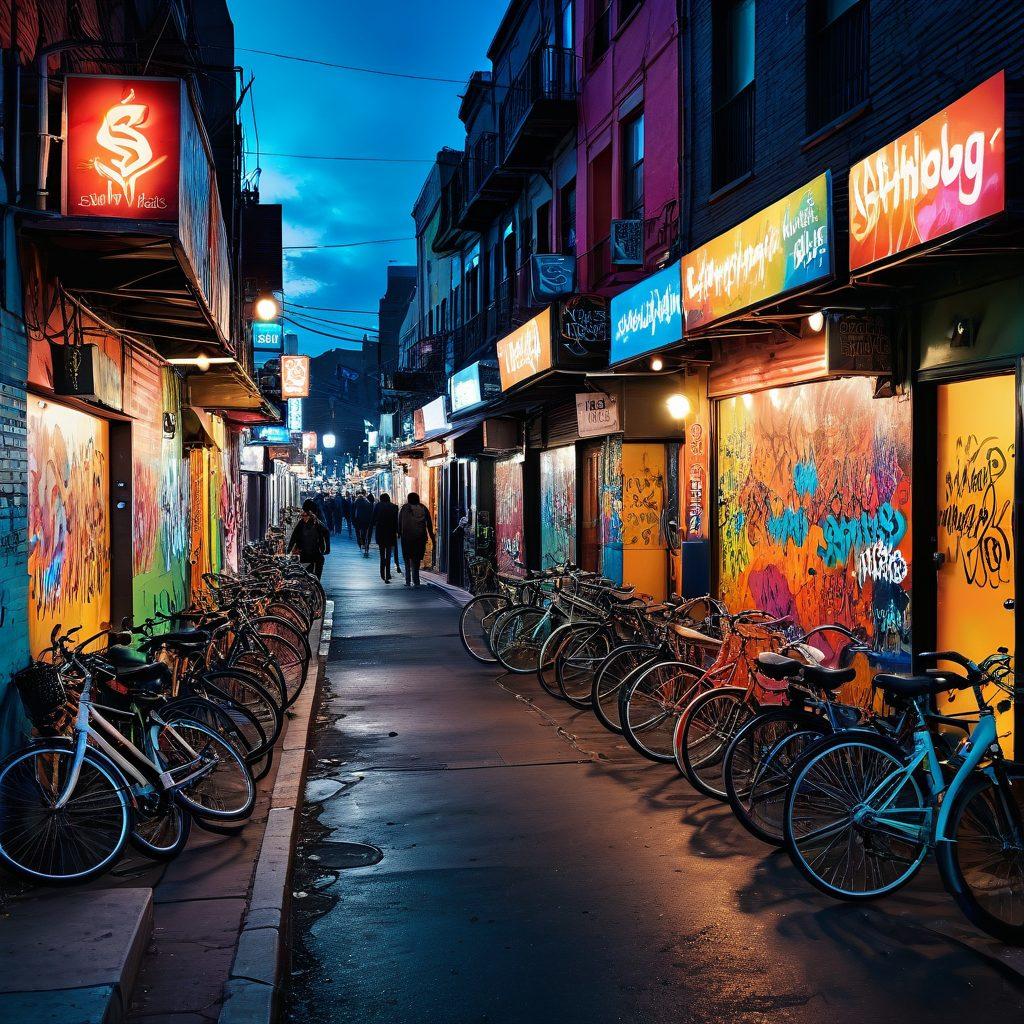 A vibrant city street bustling with diverse people, each showcasing unique emotional expressions from joy to disappointment. Include various graffiti art on the walls that depict iconic thumbs up and thumbs down symbols, surrounded by colorful urban elements. Capture a mix of day and night atmospheric lighting to emphasize emotional contrasts. super-realistic. vibrant colors.